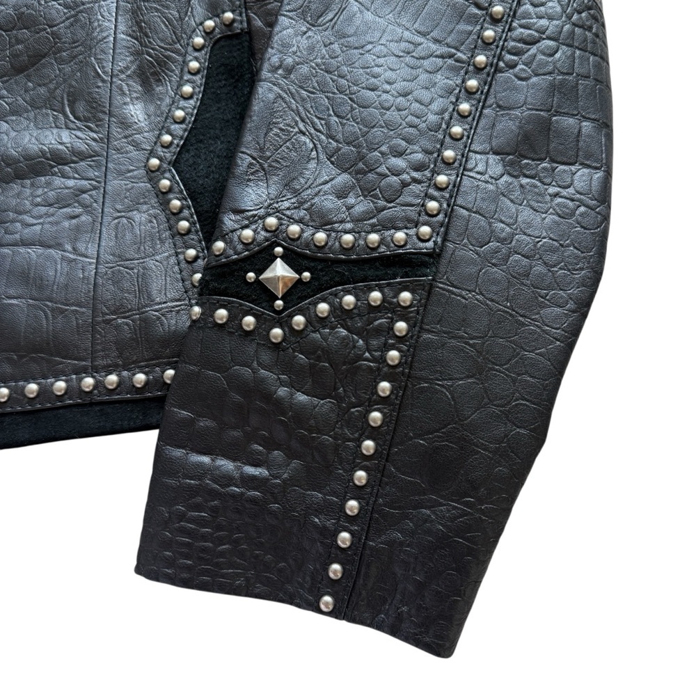 VTG Cripple Creek Studded Leather Jacket XL Western Croc Embossed Biker Rocker - Picture 4 of 16